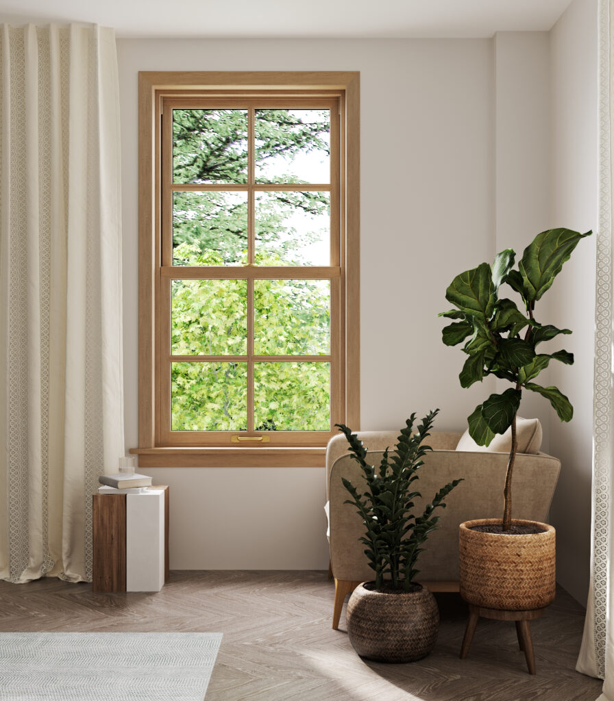 cozy living room with double hung window