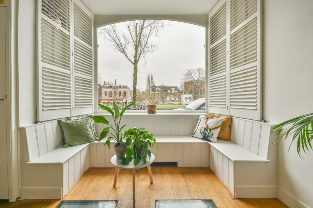 Living room with dining bay window area